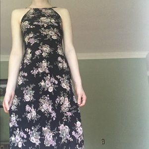 Flynn skye halter black, purple floral maxi dress